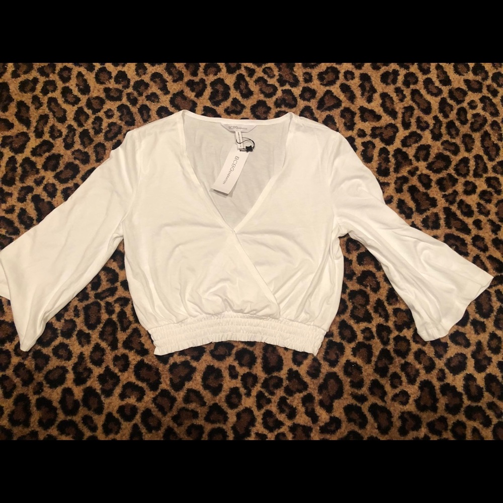BCBG MaxAzria Long Sleeve White Crop Top